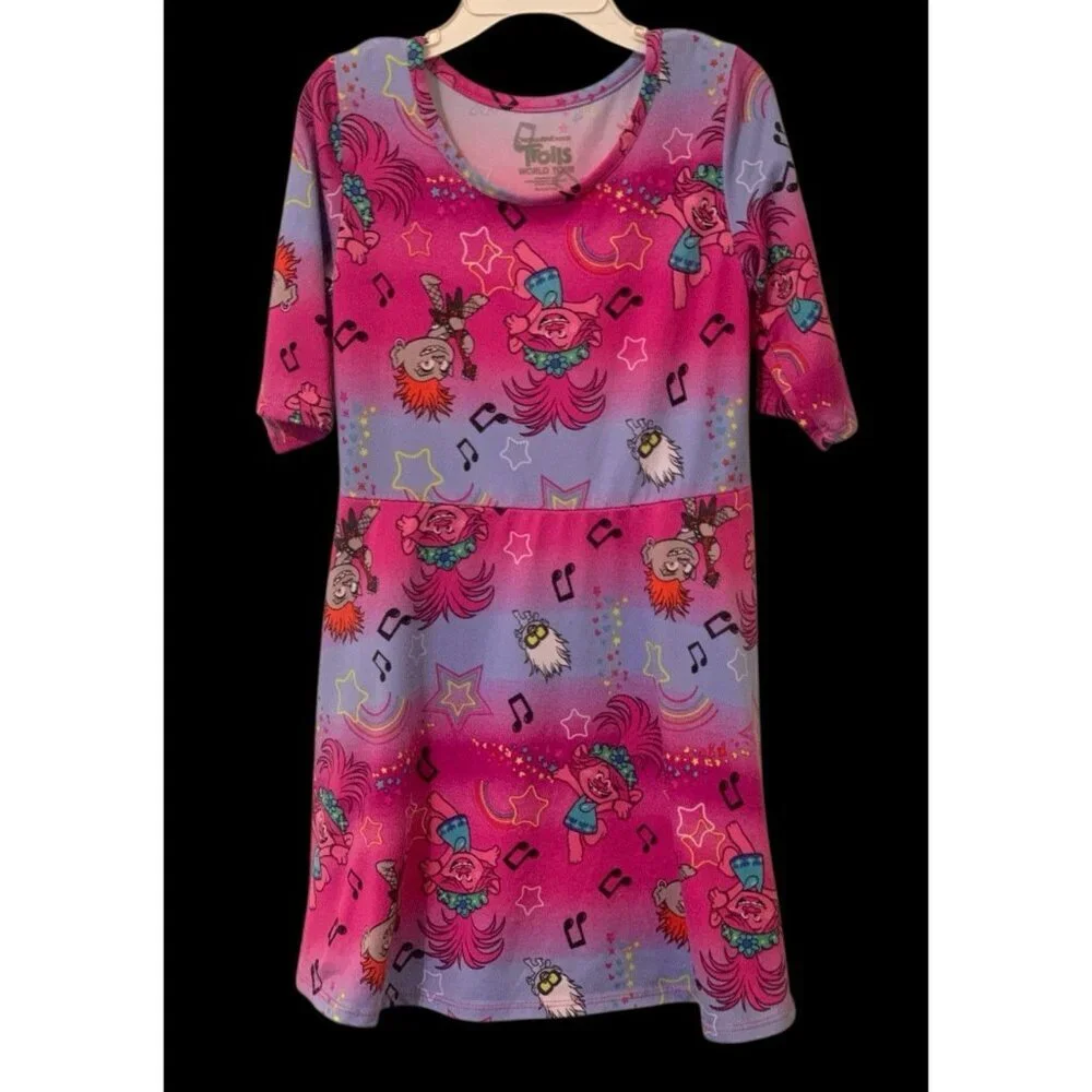 Trolls World Tour Girls Dress Size S/CH 6-6X Pink Short Sleeve